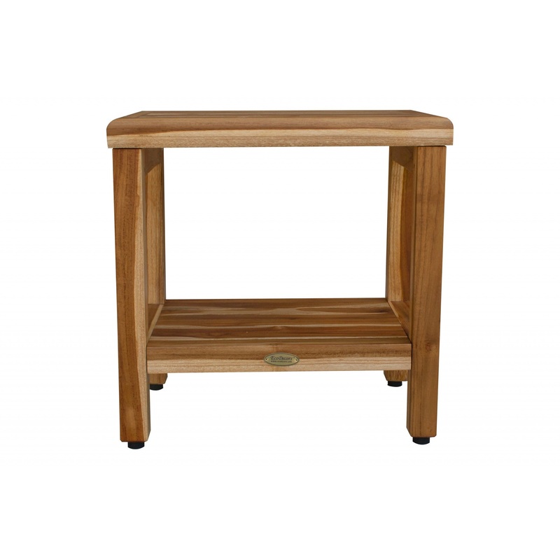 18" Contemporary Teak Shower Stool or Bench with Shelf in Natural Finish By Homeroots
