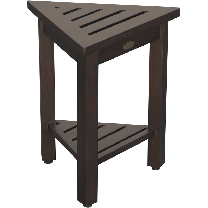 18" Teak Corner Shower Stool or Bench with Shelf in Brown Finish By Homeroots