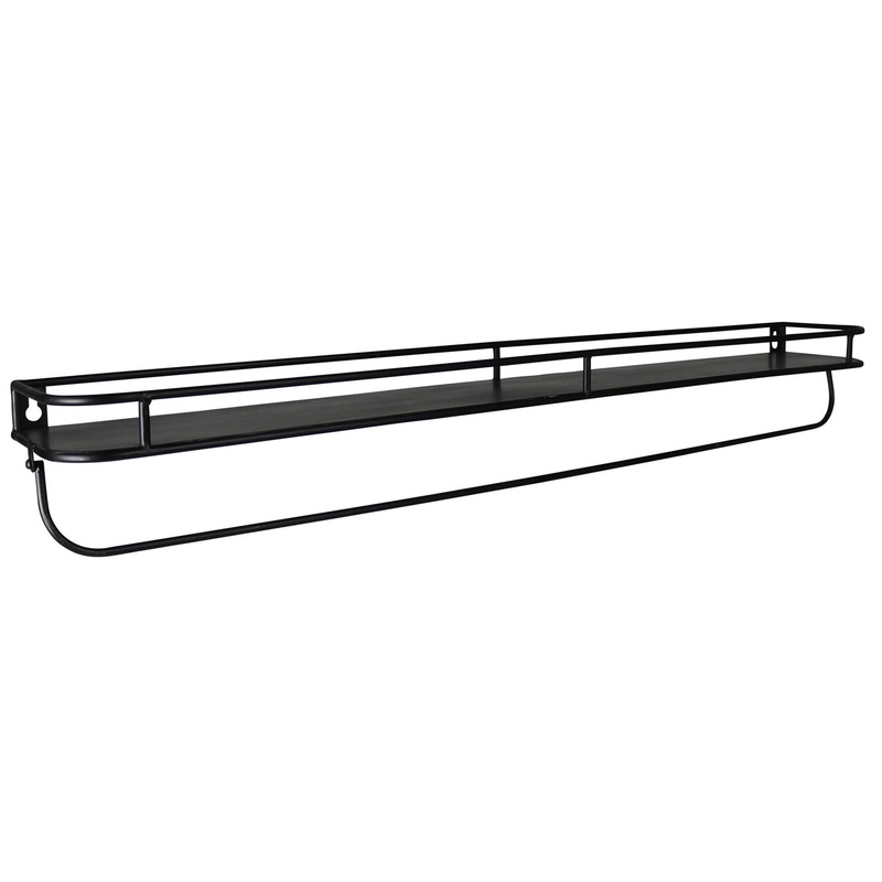 32" Black Rectangular Wall Mounted Iron Shelf with Hanging Bar By Homeroots