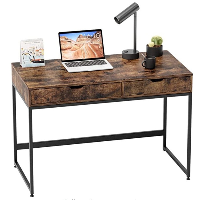 43" Modern Rustic Brown and Black Two Drawer Desk By Homeroots
