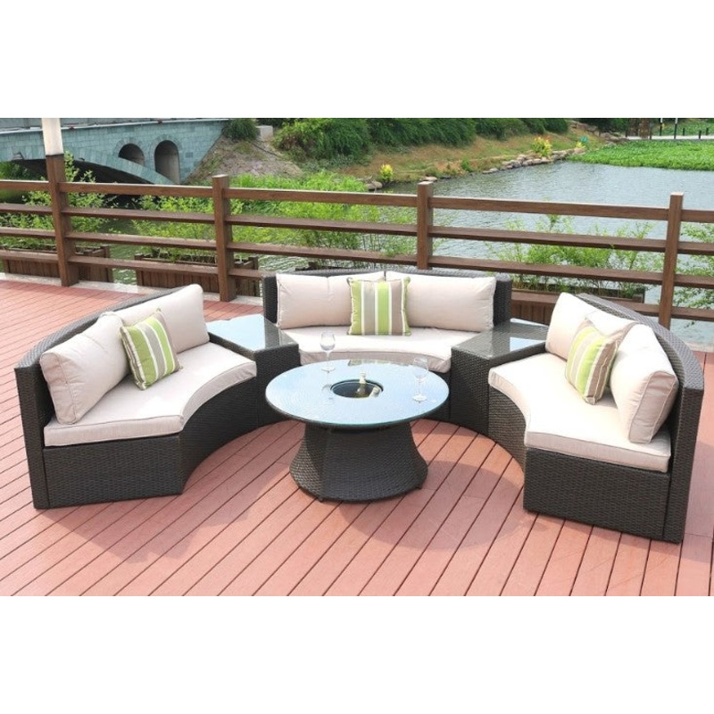 6 Piece Black Half Moon Outdoor Sectional Set with Ice Bucket By Homeroots