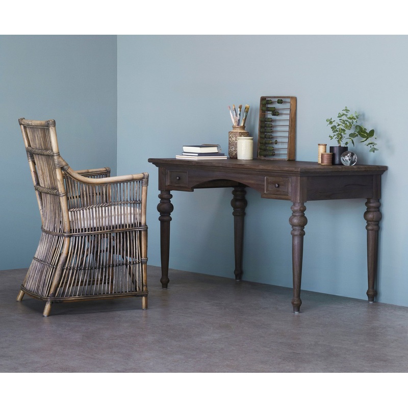 Antiqued Brown Teak Provencial Writing or Computer Desk By Homeroots