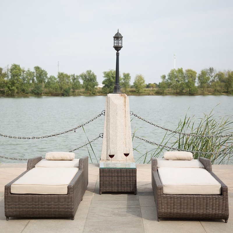 Brown Piece Outdoor Arm Chaise Lounge Set with Cushions By Homeroots