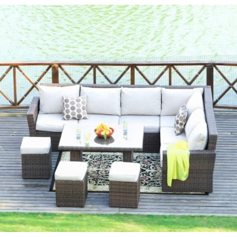 Brown Piece Outdoor Sectional Set with Cushions By Homeroots