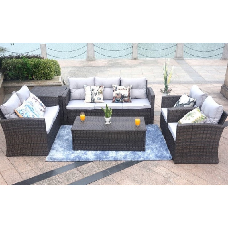 Brown -Piece Patio Conversation Set with Cushions and Storage Bos By Homeroots