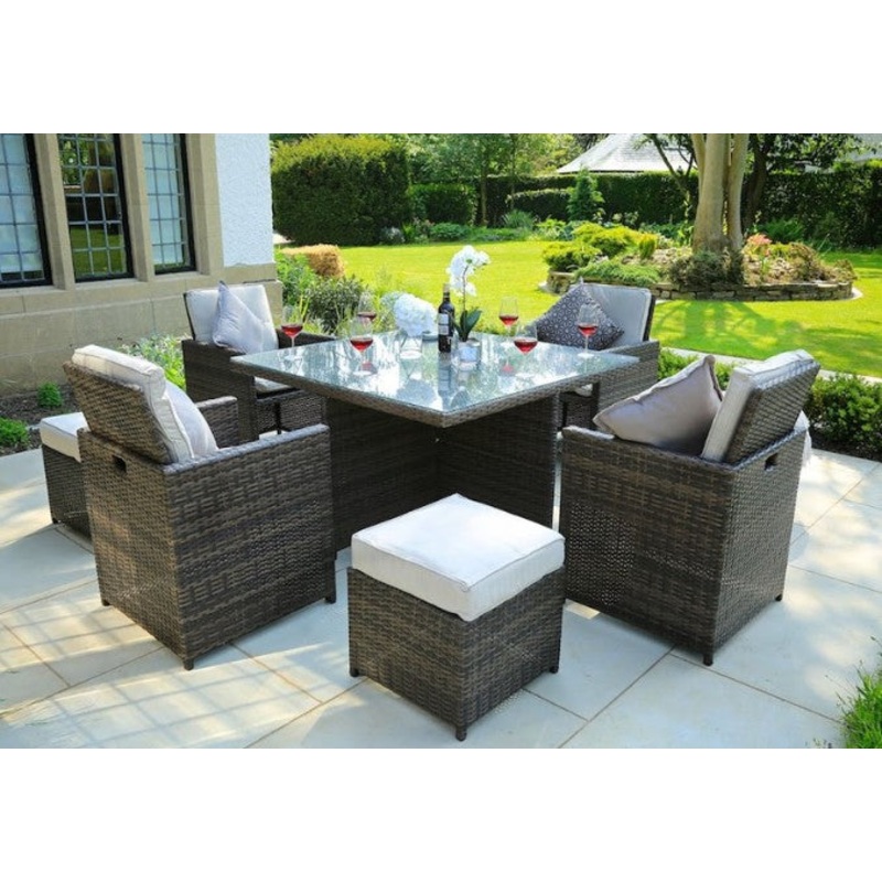 Brown Piece Square Outdoor Dining Set with Beige Cushions By Homeroots