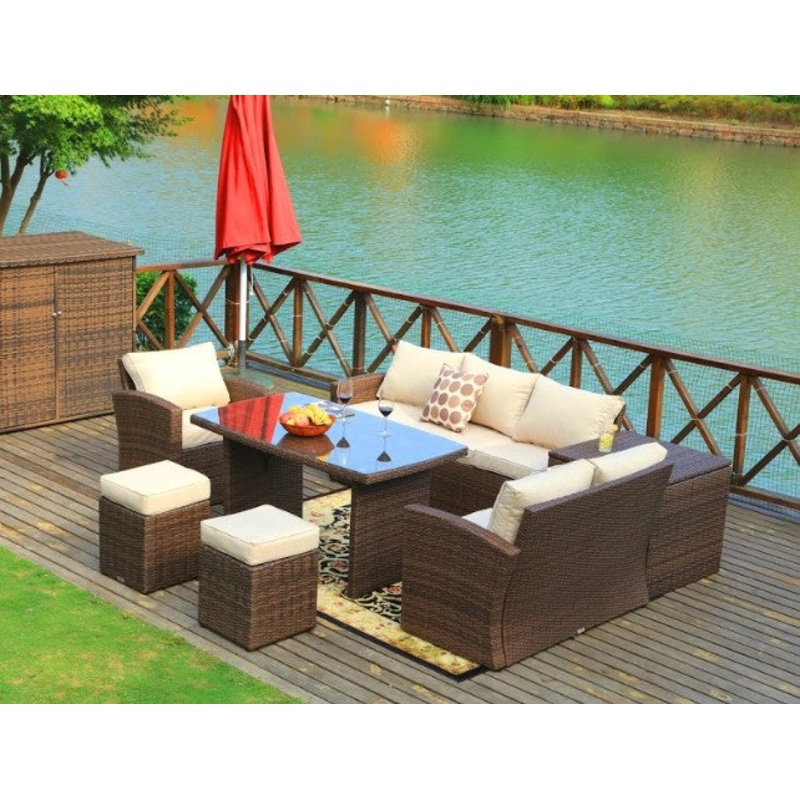 Brown Piece Steel Outdoor Sectional Sofa Set with Ottomans and Storage Bo By Homeroots