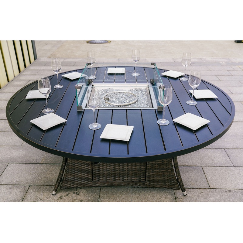 Brown Round Outdoor Gas Fir Pit Table With Chairs By Homeroots