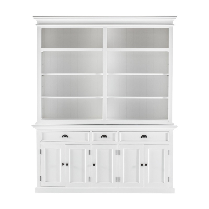 Classic White Hutch Bookcase with 5 Doors and 3 Drawers By Homeroots