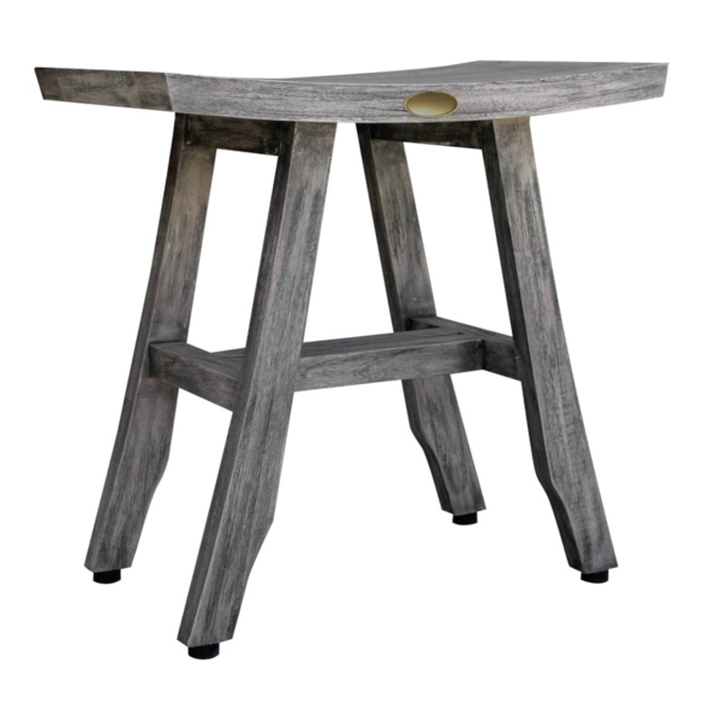 Compact Contemporary Teak Shower Stool in Gray Finish By Homeroots