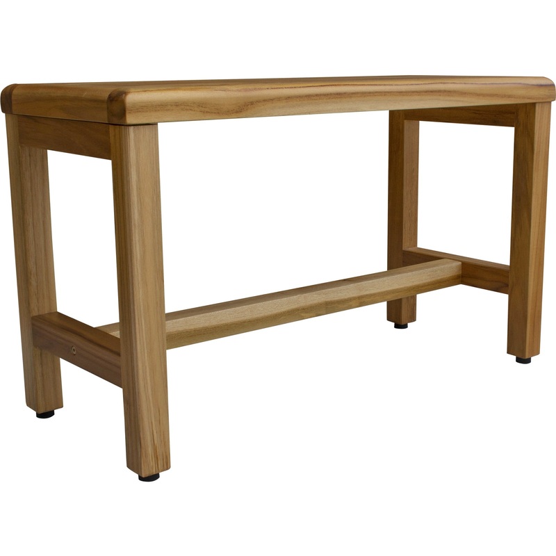 Compact Rectangular Teak Shower Outdoor Bench in Natural Finish By Homeroots