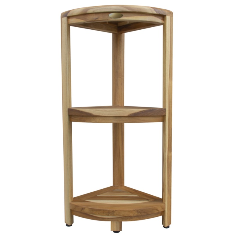 Compact Teak 3 tier Corner Shower Outdoor Bench in Natural Finish By Homeroots