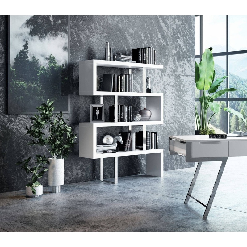 Contemporary High Gloss White Zig Zag Bookcase By Homeroots