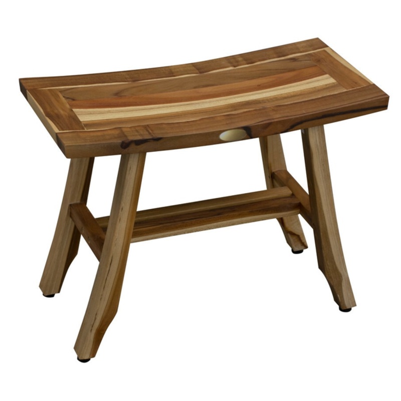 Contemporary Teak Shower Stool or Bench in Natural Finish By Homeroots