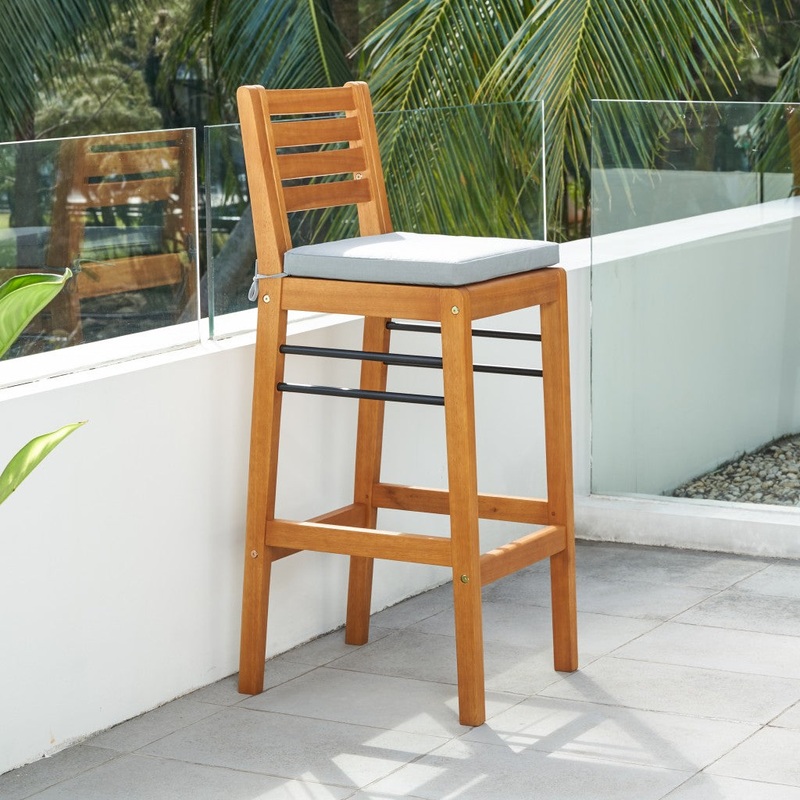 Light Wood Bar Chair with Metal Supports By Homeroots