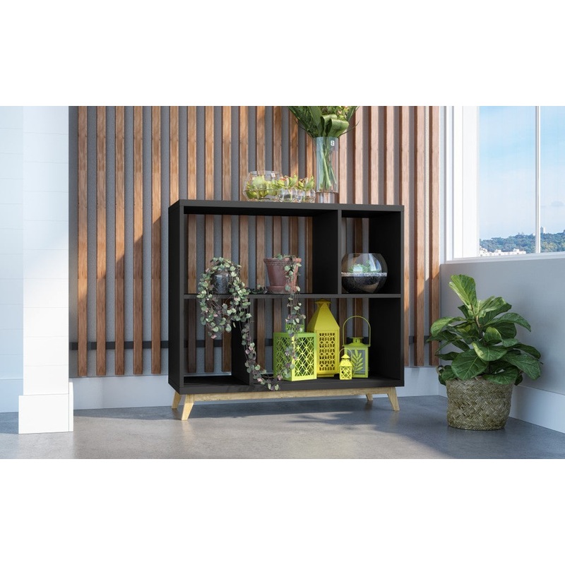 Modern Black and Natural Bookcase By Homeroots