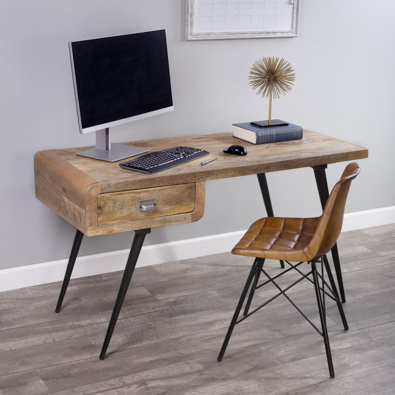 Natural Wood and Metal Desk By Homeroots
