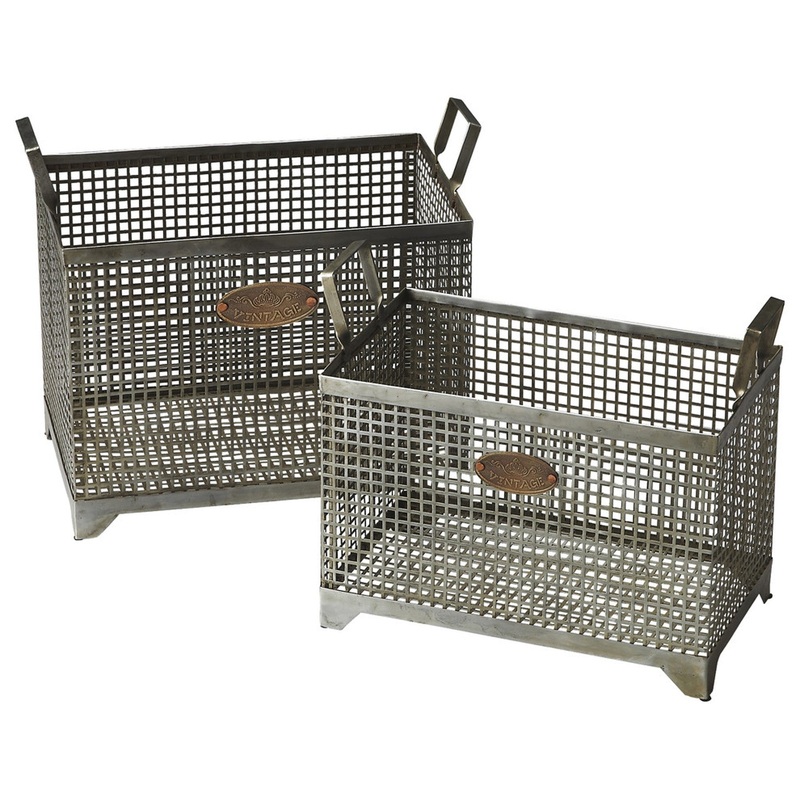 Set of 2 Iron Storage Baskets By Homeroots