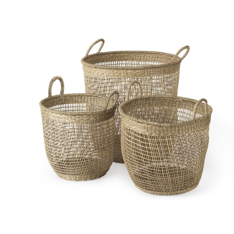 Set of Three Round Wicker Storage Baskets By Homeroots