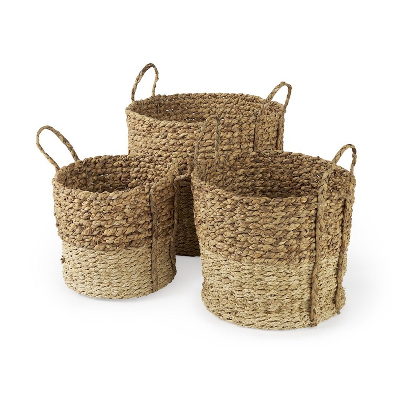 Set of Three Two Tone Wicker Storage Baskets By Homeroots
