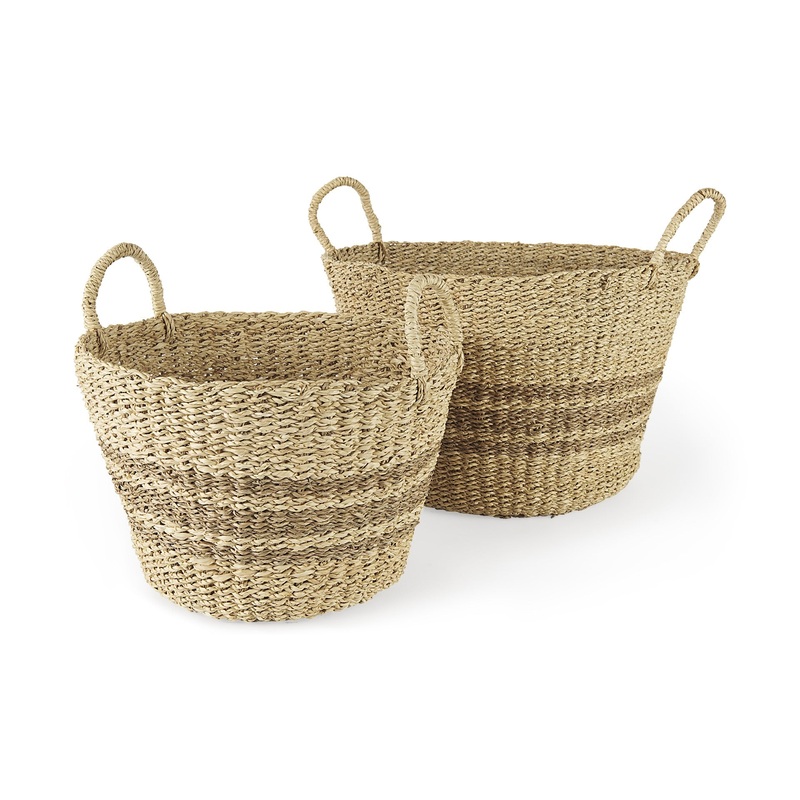 Set of Two Detailed Wicker Storage Baskets By Homeroots