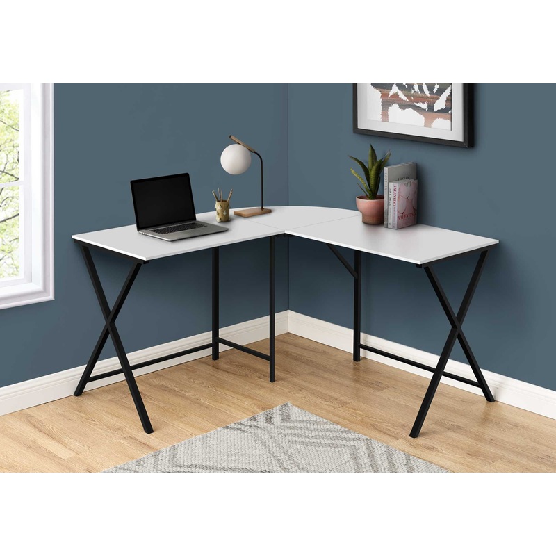 55" White Top and Black Metal Corner Computer Desk By Homeroots