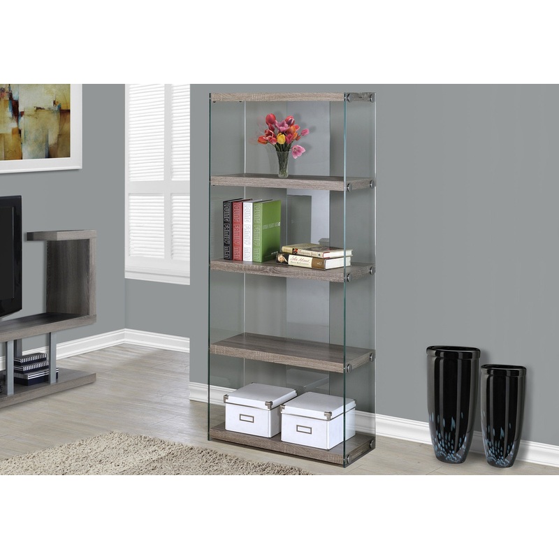 60" Particle Board and Clear Tempered Glass Bookcase By Homeroots