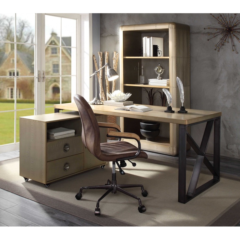 Aluminum, Metal, and Engineered Wood Desk, Gold Aluminum By Homeroots