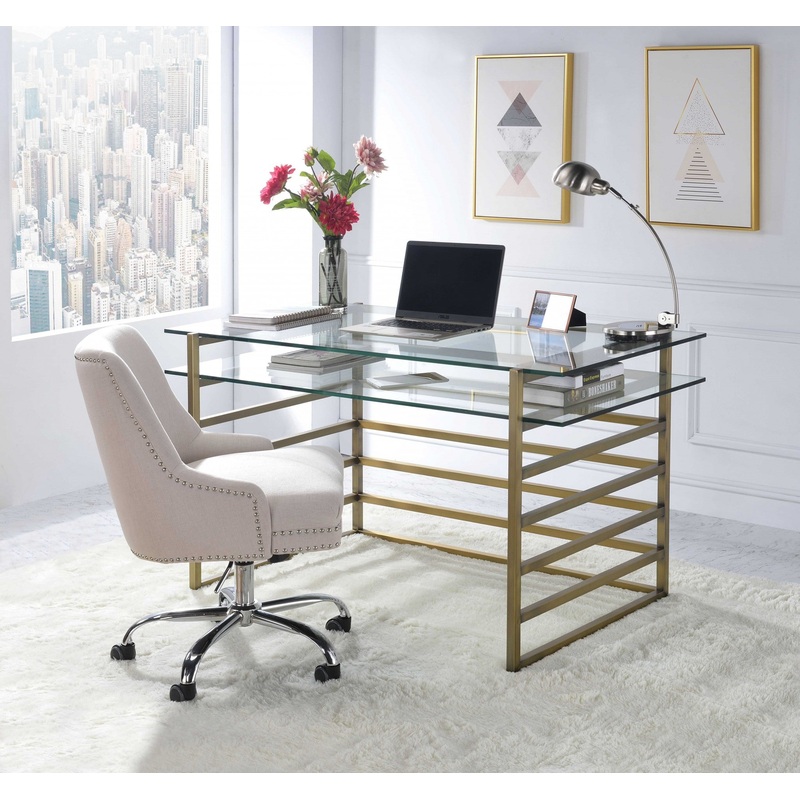 Antique Gold Clear Glass Metal Desk By Homeroots