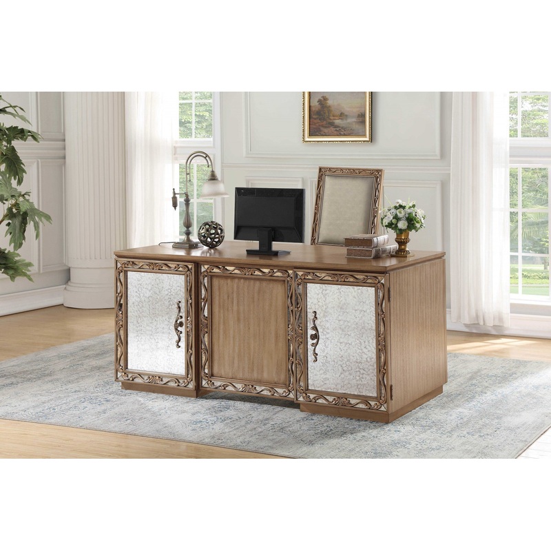 Antique Gold Wood Glass Mirror Eecutive Desk By Homeroots