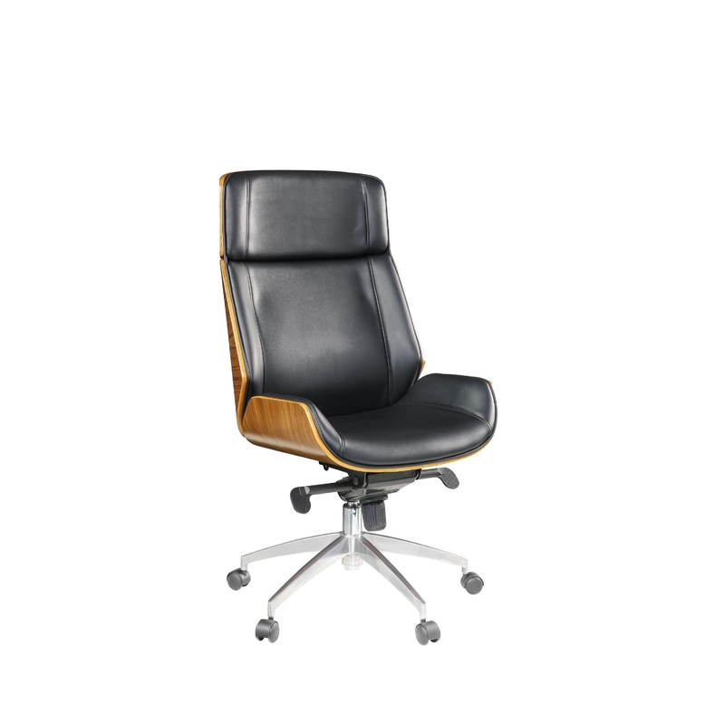 Black Bonded Leather and Bentwood Frame Eecutive Office Chair with Solid Chrome Base and Caster Wheels By Homeroots