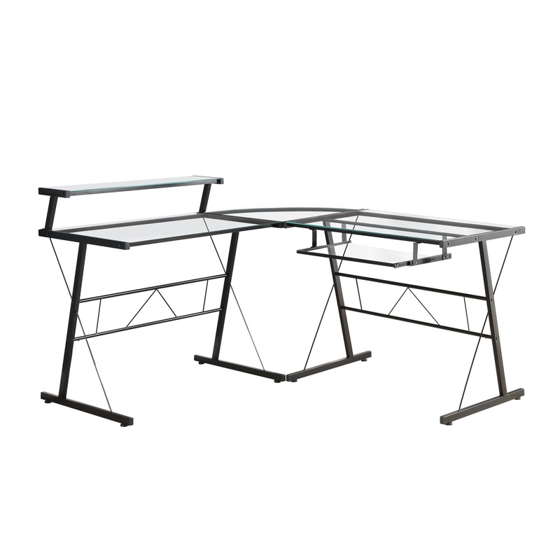 Black Metal Corner with Tempered Glass Computer Desk By Homeroots