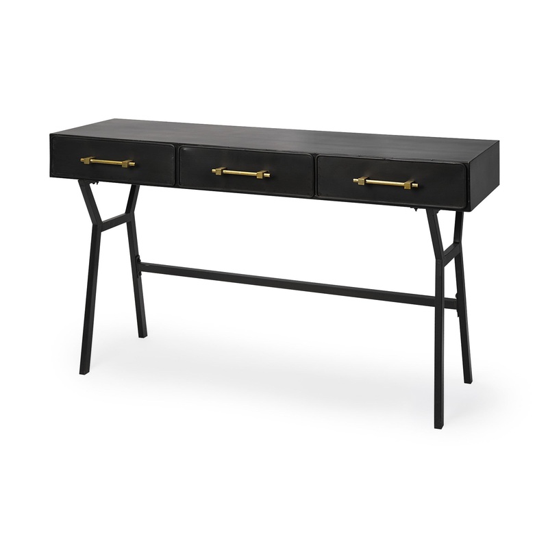 Black Metal Matte Finish Writing Desk With 3 Drawers By Homeroots