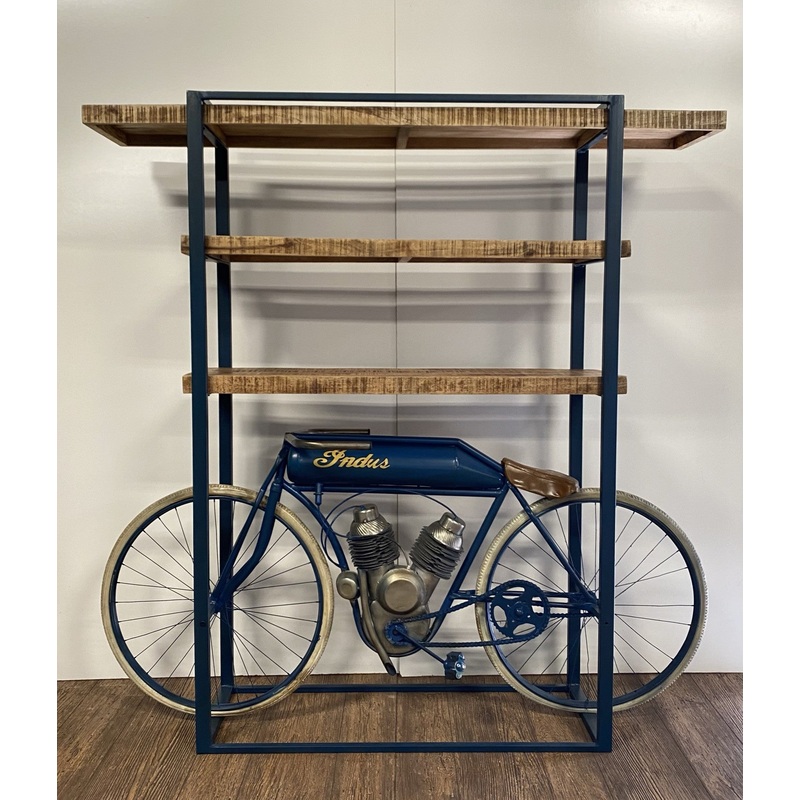 Blue Metal Mango Wood Cycle Book Shelf Bar Counter By Homeroots