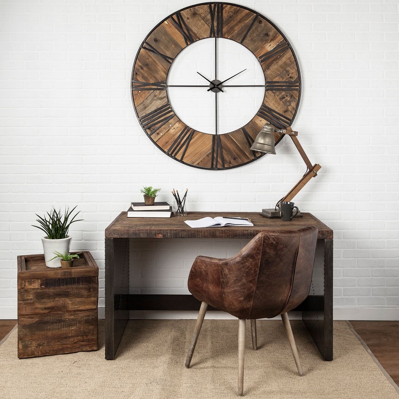 Dark Brown Solid Reclaimed Wood Office Desk With Metal Cladded Frame By Homeroots
