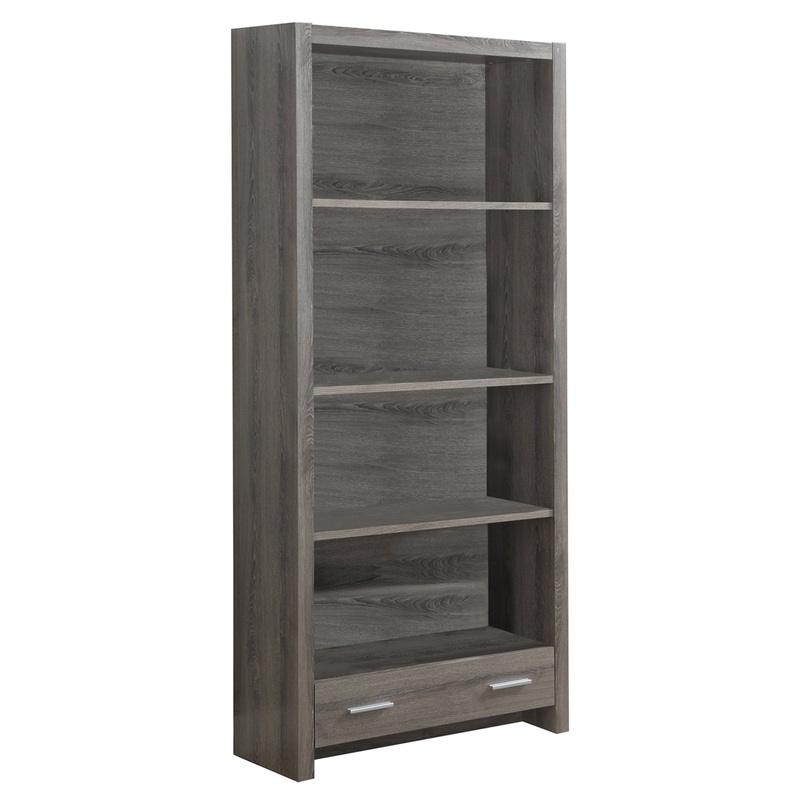 Dark Taupe Particle Board Hollow Core Bookcase With A Storage Drawer By Homeroots