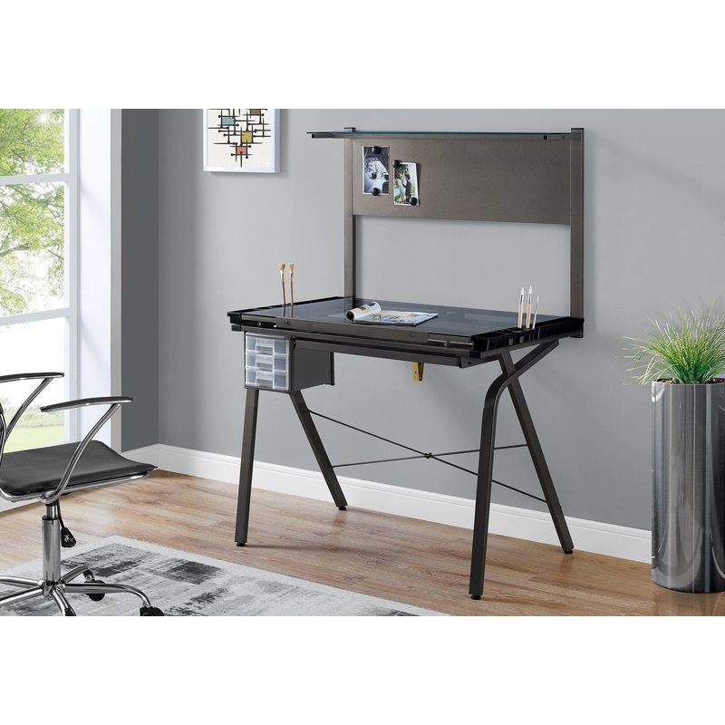 Grey Clear Metal Glass Plastic Tempered Glass Drafting Table Adjustable By Homeroots