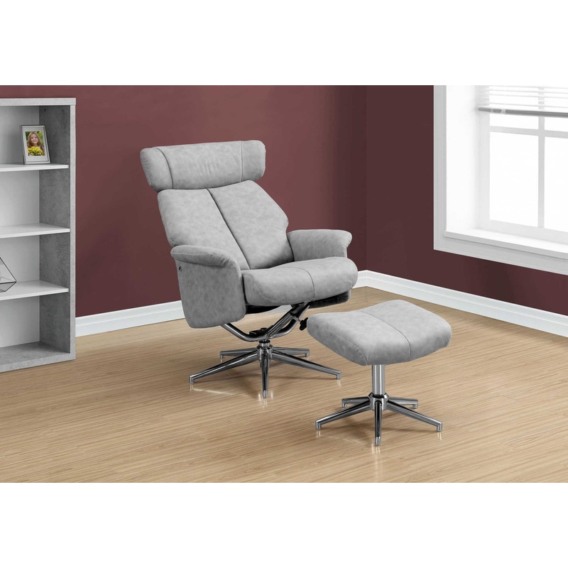 Grey Finish Foam and Metal Swivel Reclining Chair with Adjustable Headrest By Homeroots