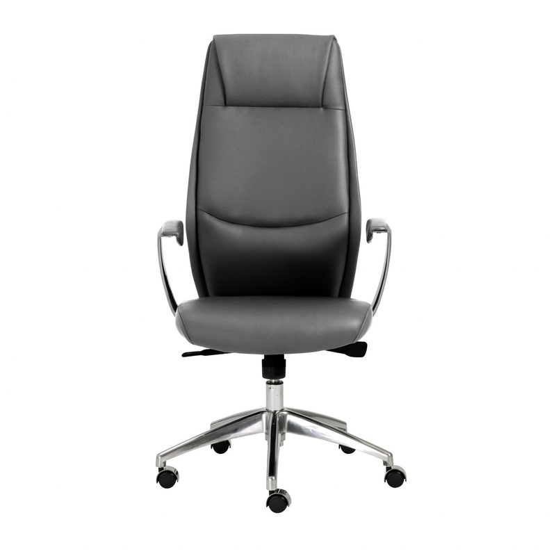 High Back Office Chair in Gray with Polished Aluminum Base By Homeroots