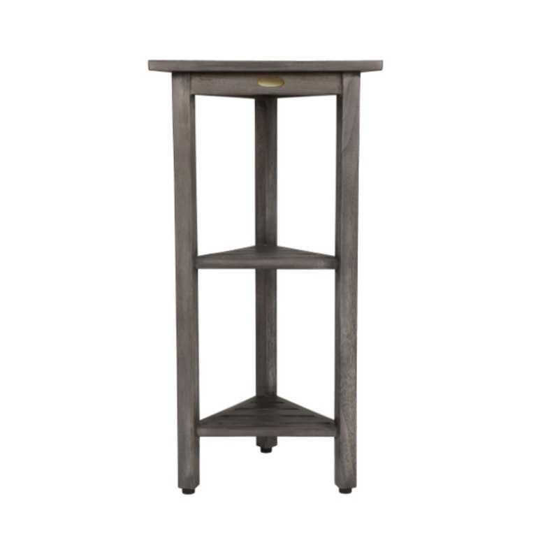 Hotel Gray Teak 32" Triangle Corner Shower Tiered Shelf By Homeroots