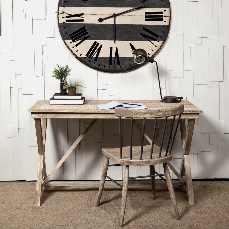 Light Brown Solid Mango Wood Office Desk With X Shaped Frame By Homeroots