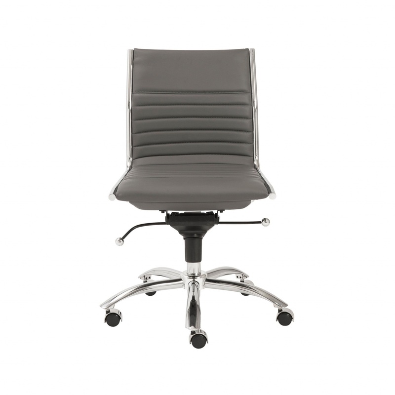 Low Back Office Chair without Armrests in Gray with Chromed Steel Base By Homeroots