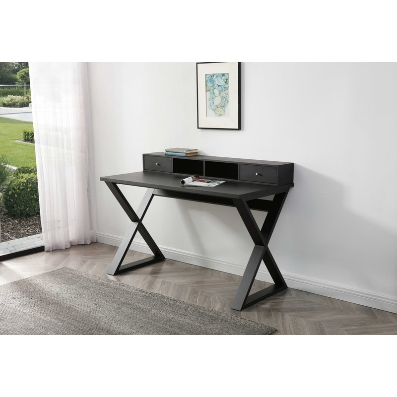 Rectangular Black Veneer Desk with 2 Small Drawers By Homeroots