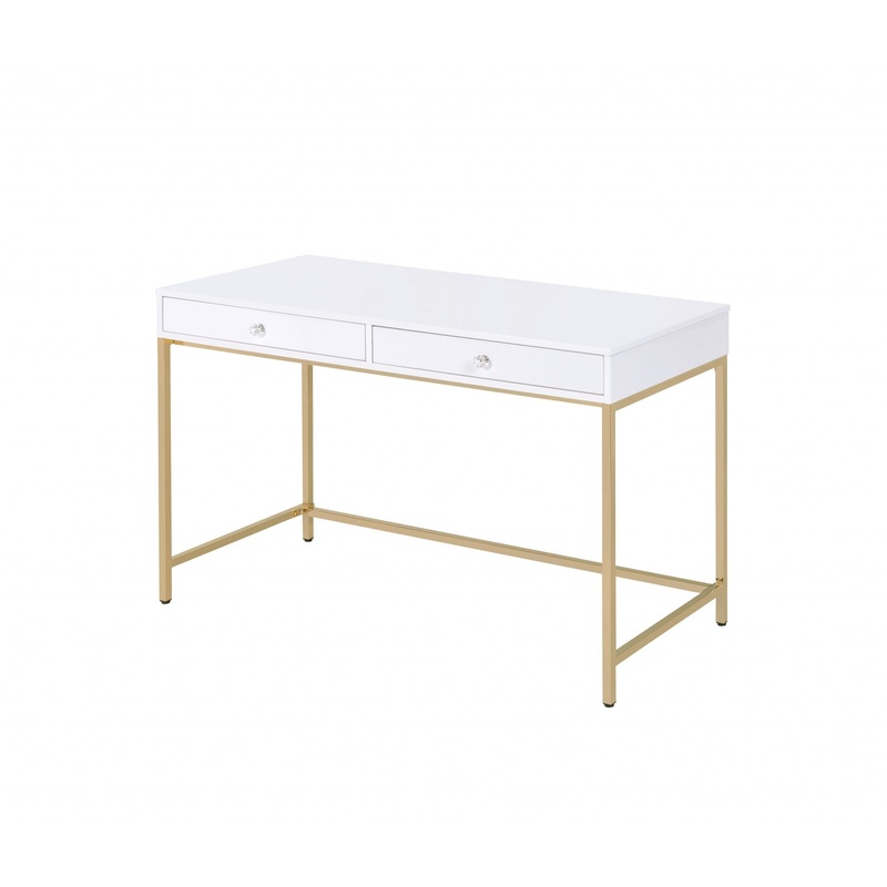 Sleek and Glossy White and Gold Office Desk By Homeroots