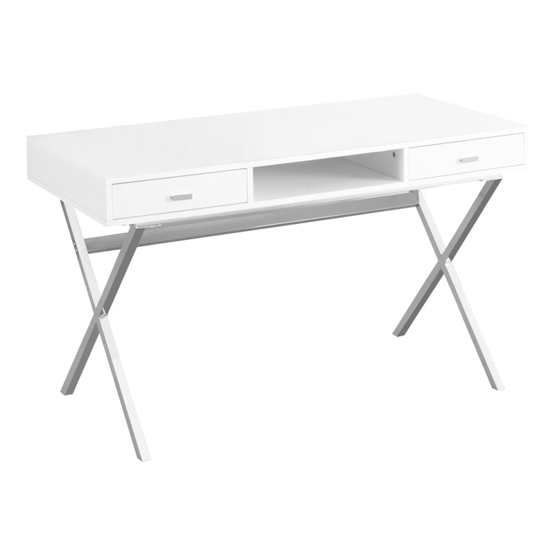 White Chrome Particle Board Metal Computer Desk By Homeroots
