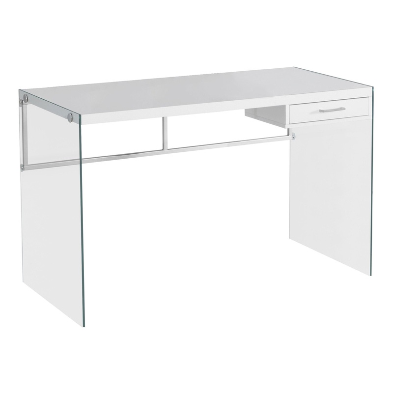 White Clear Particle Board Glass Metal Tempered Glass Computer Desk By Homeroots