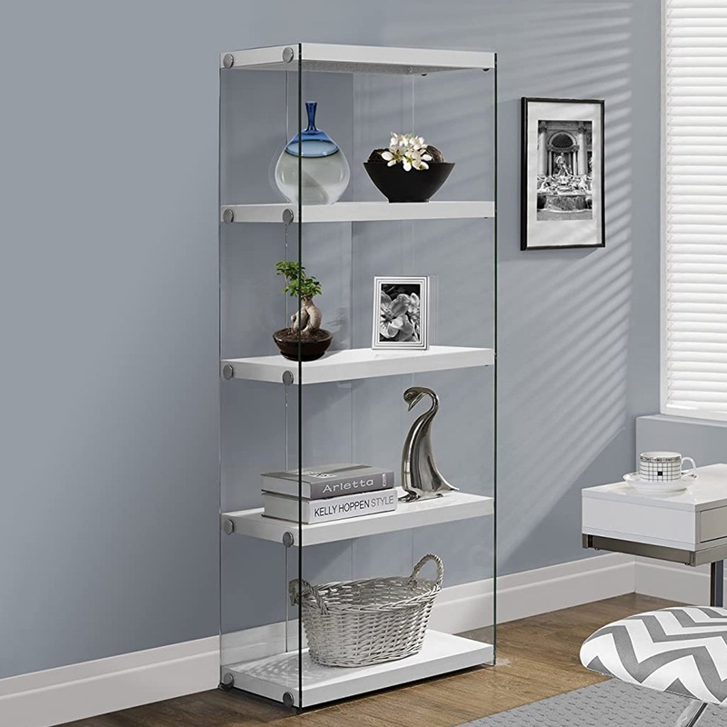 White Clear Particle Board Tempered Glass Bookcase By Homeroots - 333149