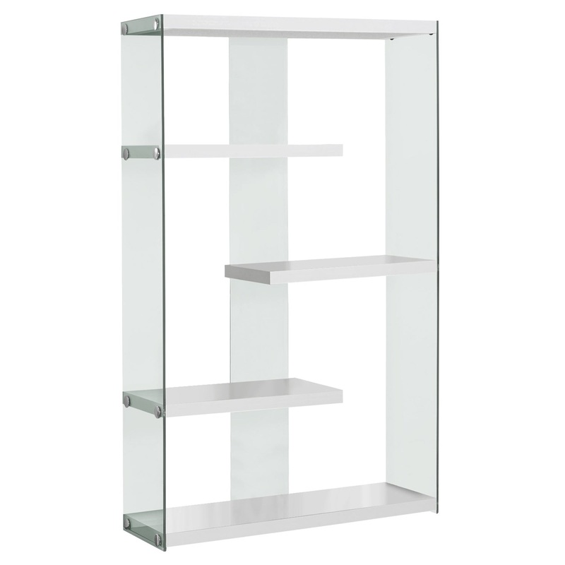White Clear Particle Board Tempered Glass Bookcase By Homeroots - 333150
