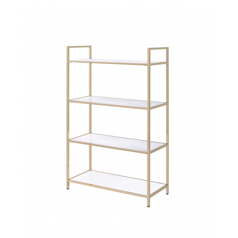 White High Gloss Gold Metal Wood Bookshelf By Homeroots