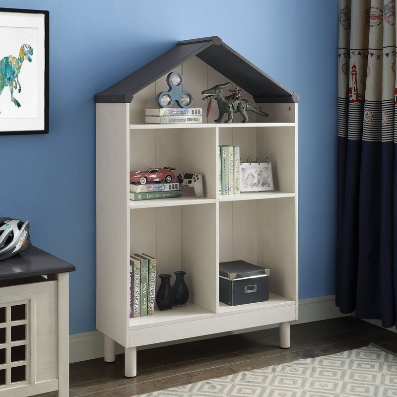 White Weathered Finish Bookcase With Gray Top By Homeroots